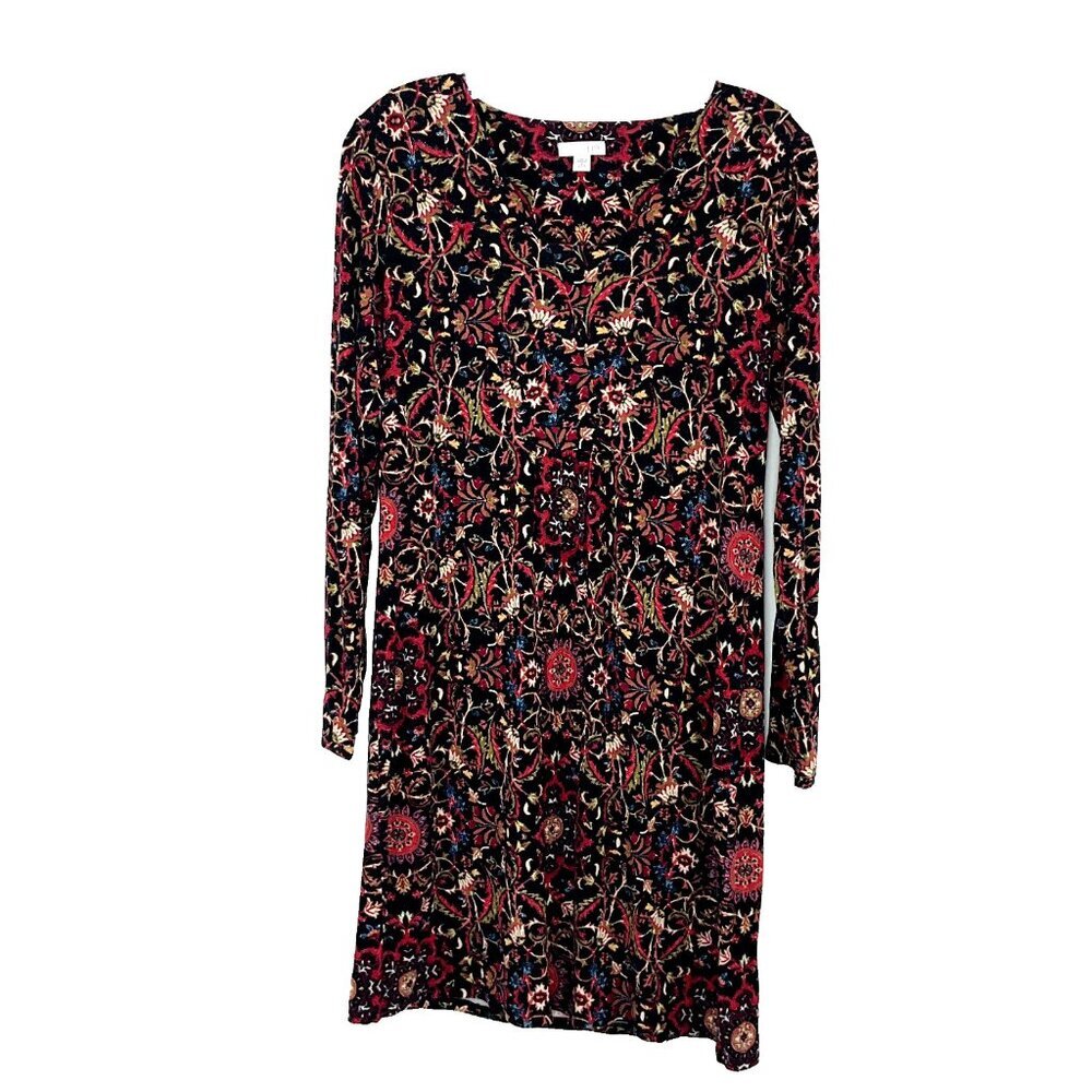 J. Jill Dress Women S Floral Long Sleeve Stretch Pullover Shift Round Neck